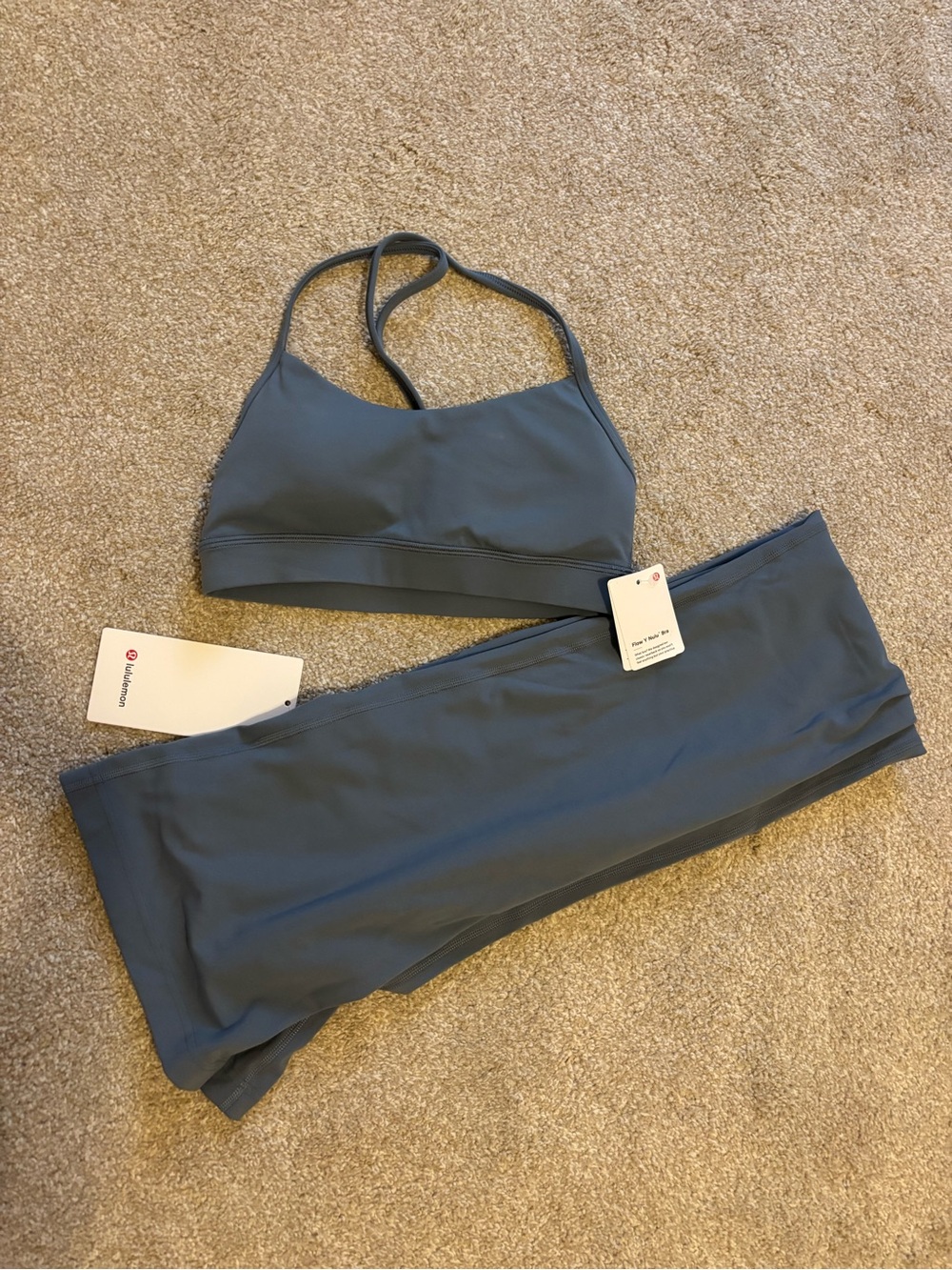lululemon athletica Slate Blue Strappy Sports Bra and Leggings Set